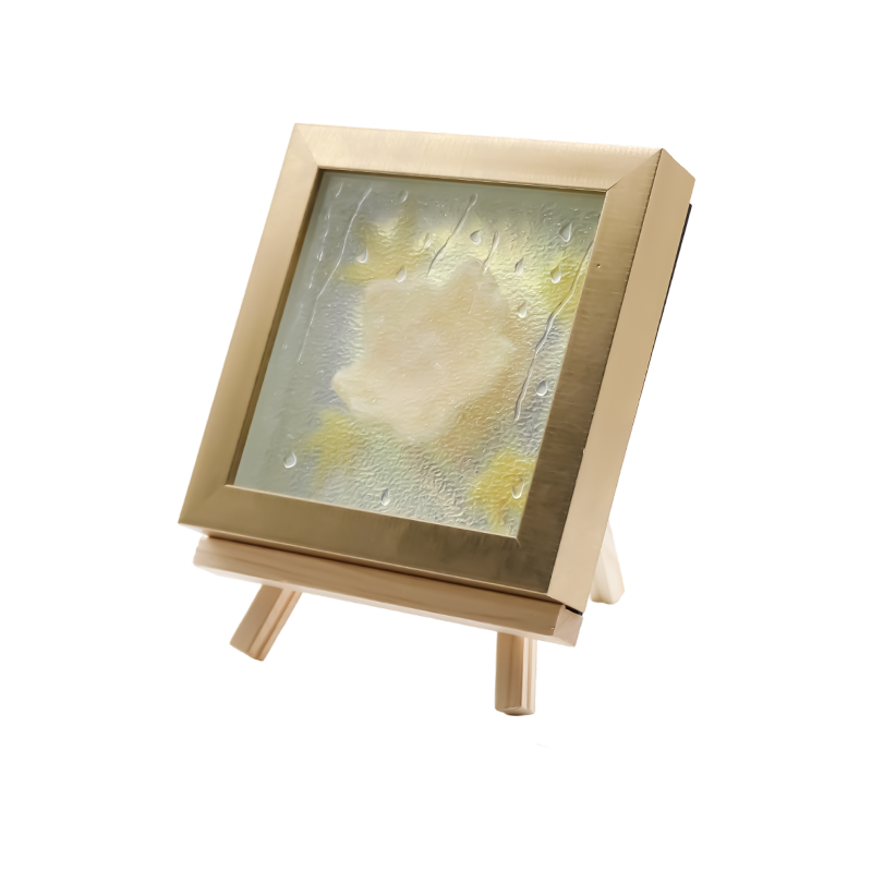 Kwadratowa jasnożółta lampa artystyczna w kształcie liścia klonu - Maple Frost