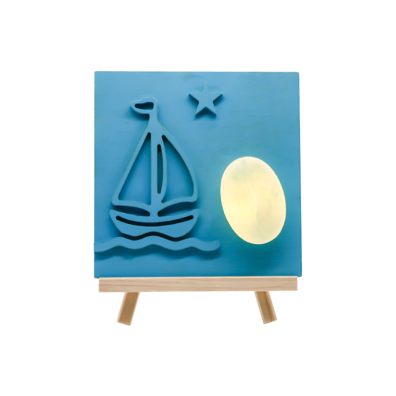 Lampa z drewna żaglowego w kolorze oceanu, rzeźbiona w bambusie - pieczenie w cieniu żagla