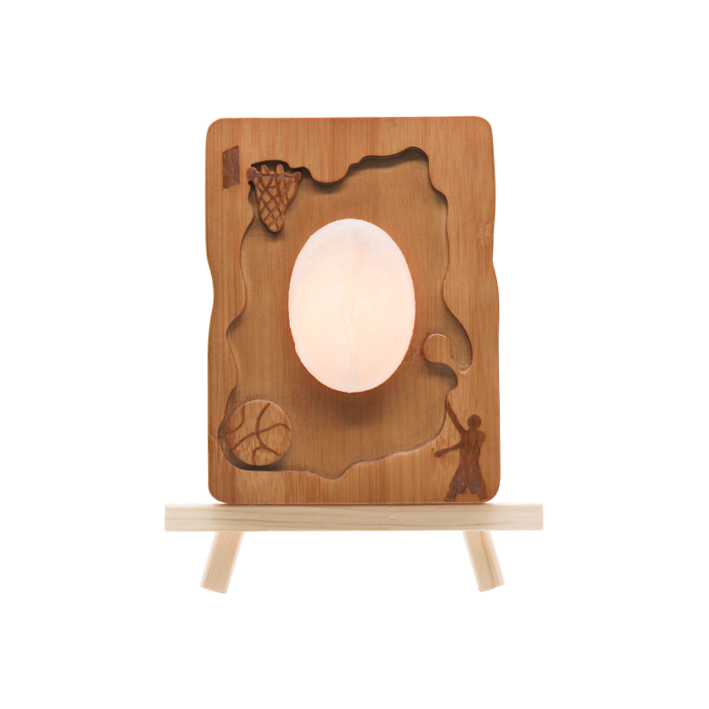 Lampa artystyczna z drewna orzechowego w sportowym stylu - silny wiatr goniący cień/niebieskie światło łuku ognia